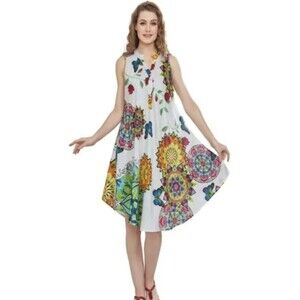 Seven Islands New York Womans Dress Sz. L Floral Butterfly All Over Print Midi